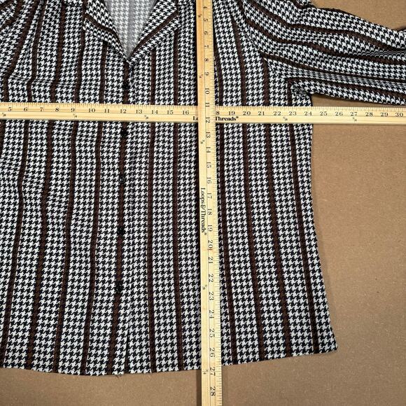 Vintage 70s Rhapsody Houndstooth Blouse Sz 40 Made in USA Brown Retro Disco Top - Picture 8 of 8
